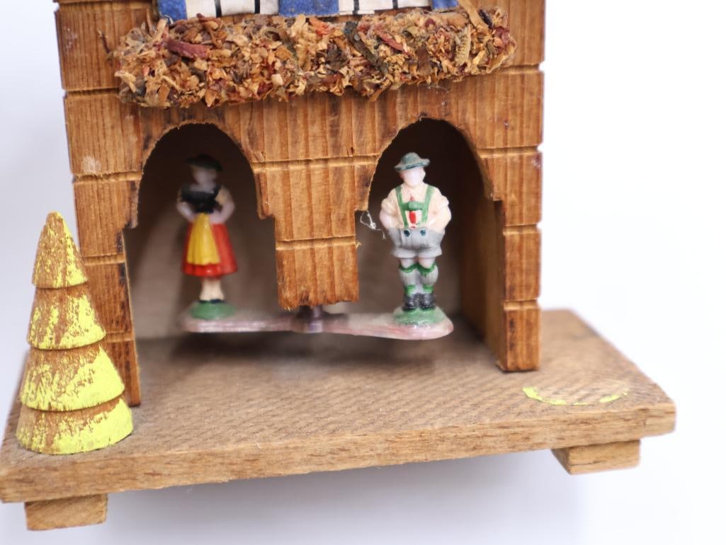 Miniature Vintage Cabinet, German Alpine Weather House, and Carved Tramp Art Style Frame - 4