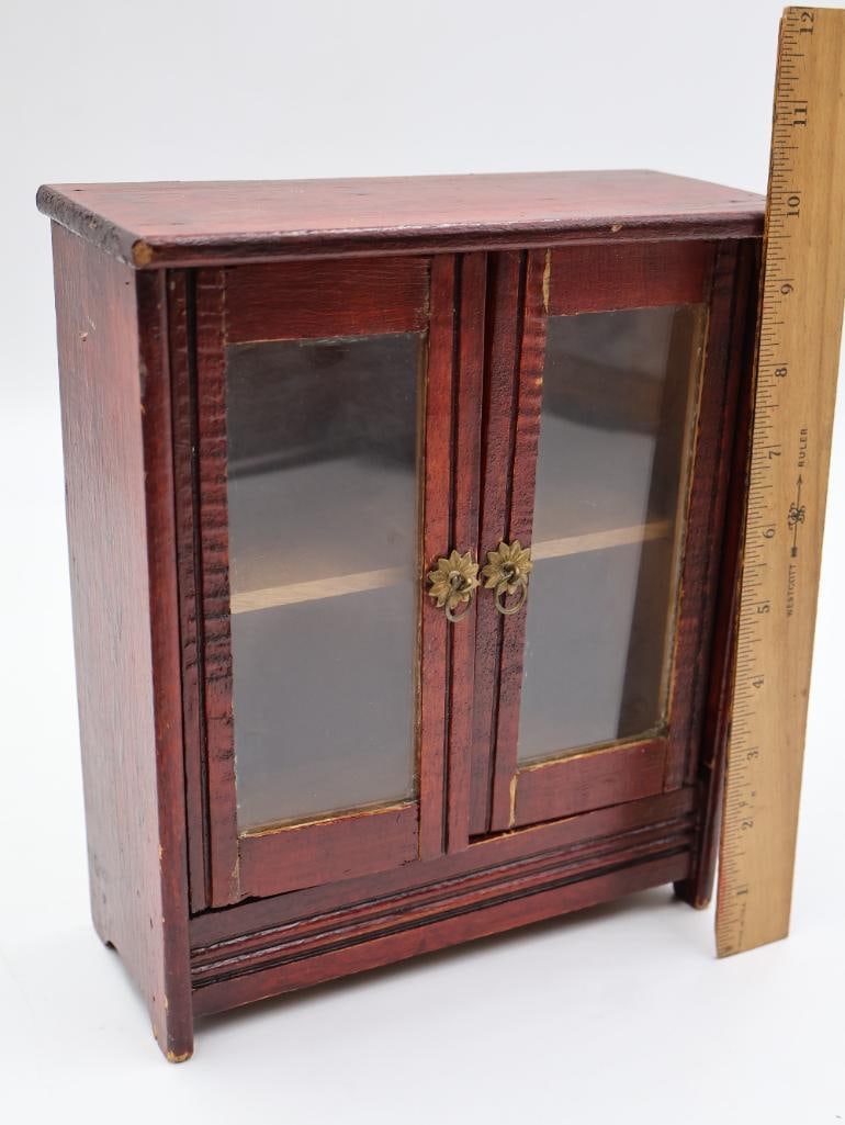 Miniature Vintage Cabinet, German Alpine Weather House, and Carved Tramp Art Style Frame - 6