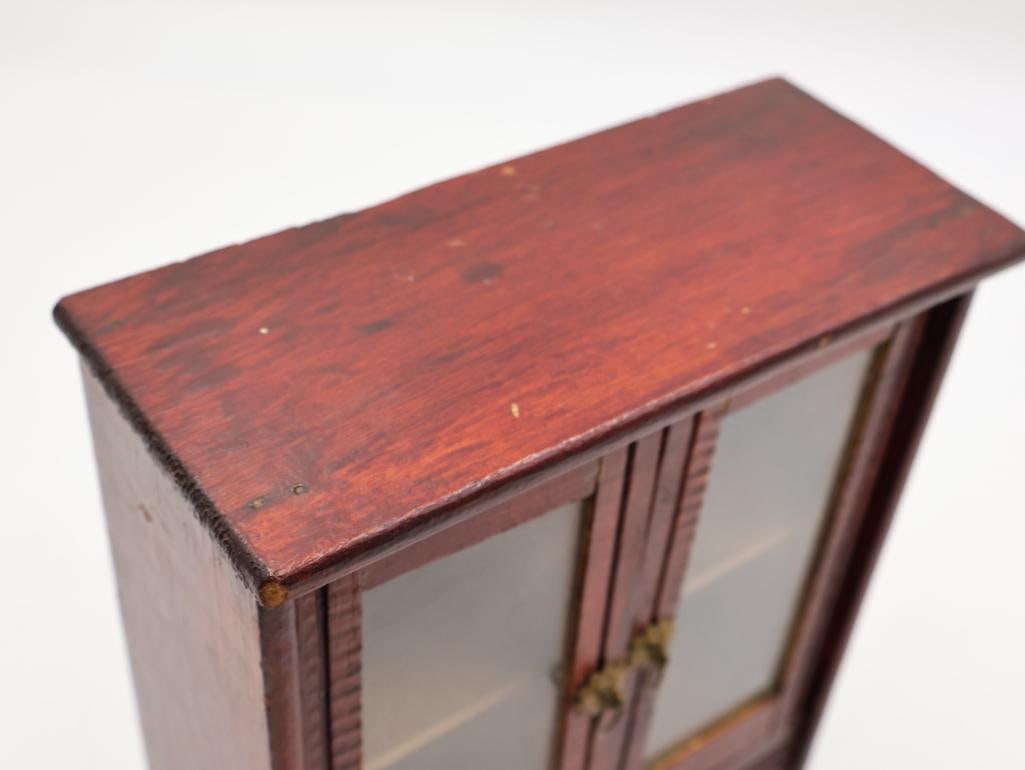 Miniature Vintage Cabinet, German Alpine Weather House, and Carved Tramp Art Style Frame - 7