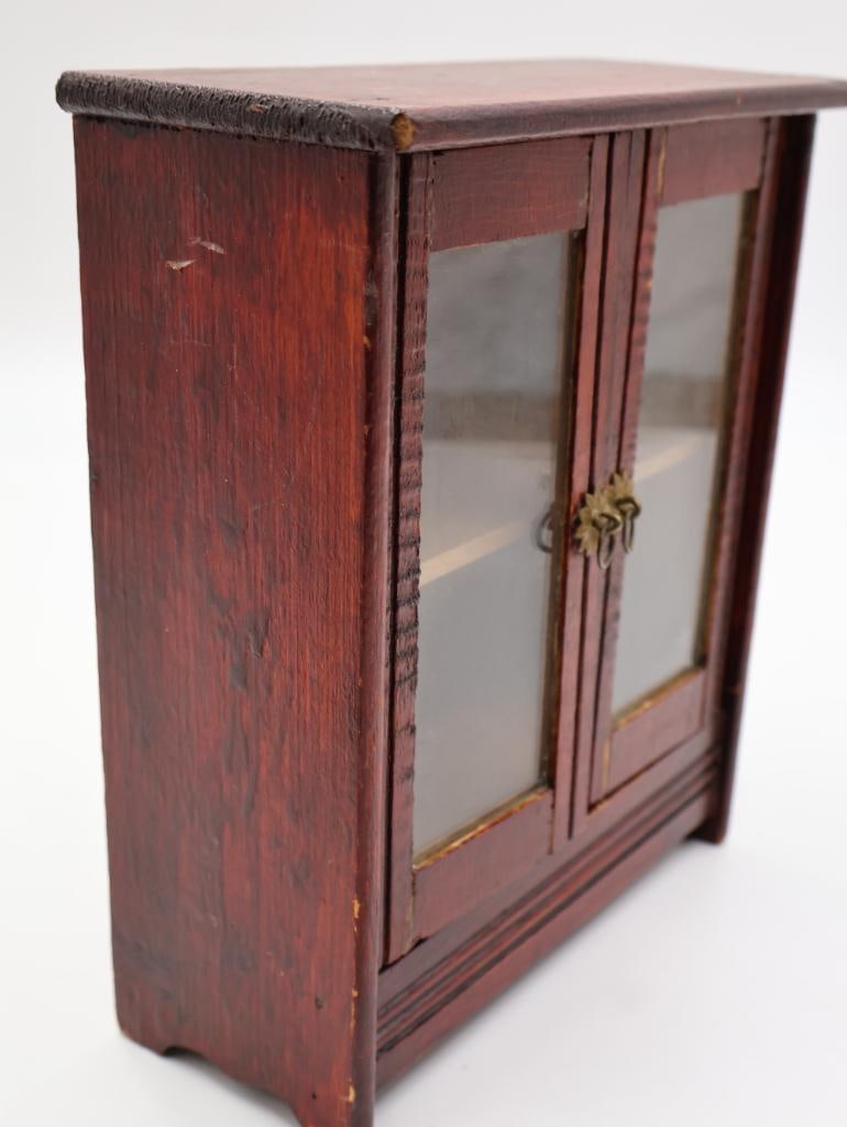 Miniature Vintage Cabinet, German Alpine Weather House, and Carved Tramp Art Style Frame - 8