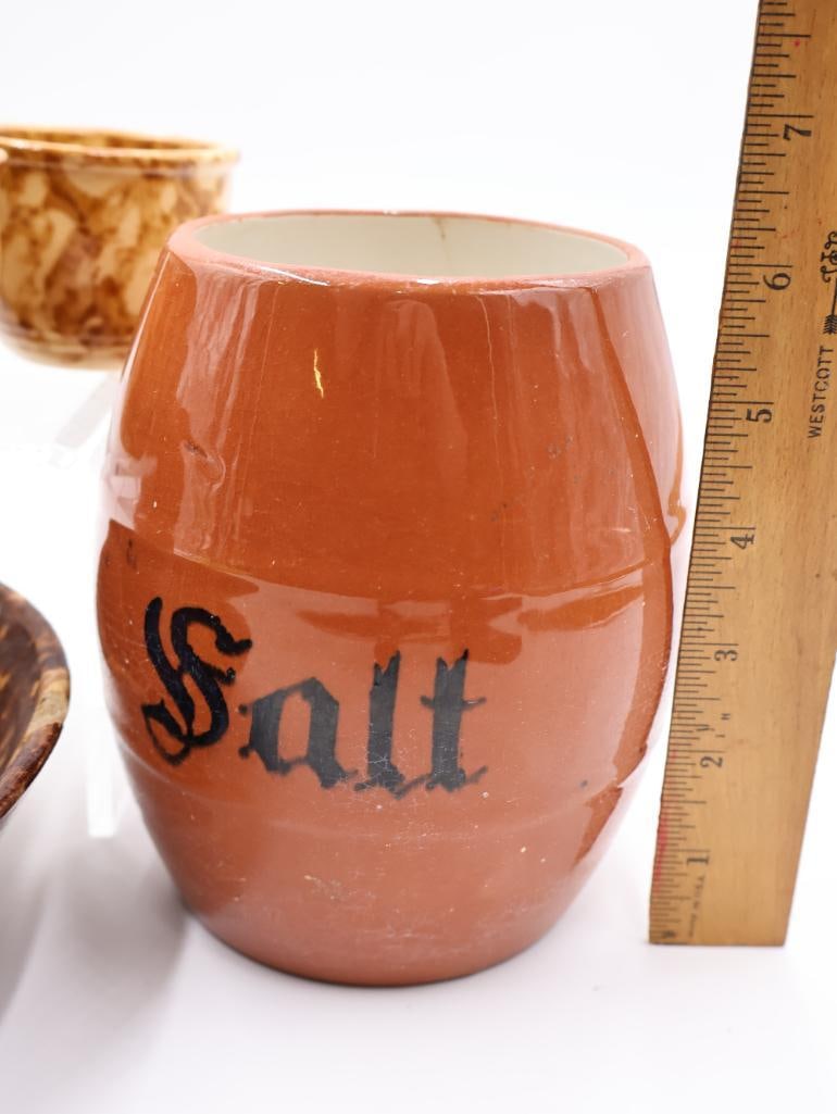 Vintage Spongeware and Rockingham Glaze Pottery Lot - 2