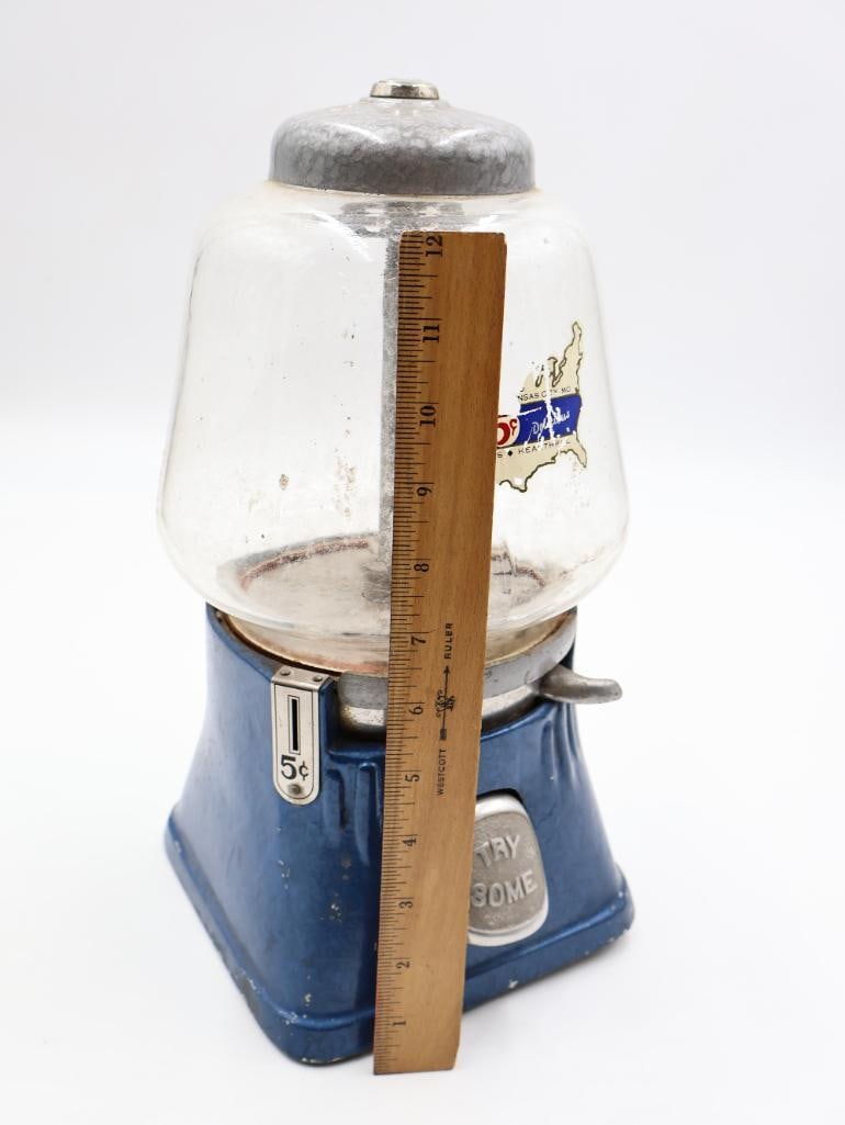Vintage 1940s1950s Silver King Blue Cast Iron Gumball and Peanut Machine - 2