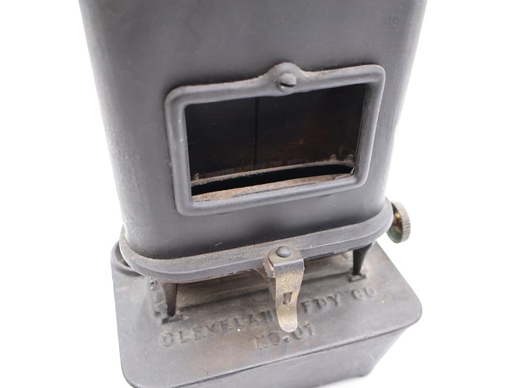 Antique Cleveland Foundry Co. kerosene sad iron heater stove - 9
