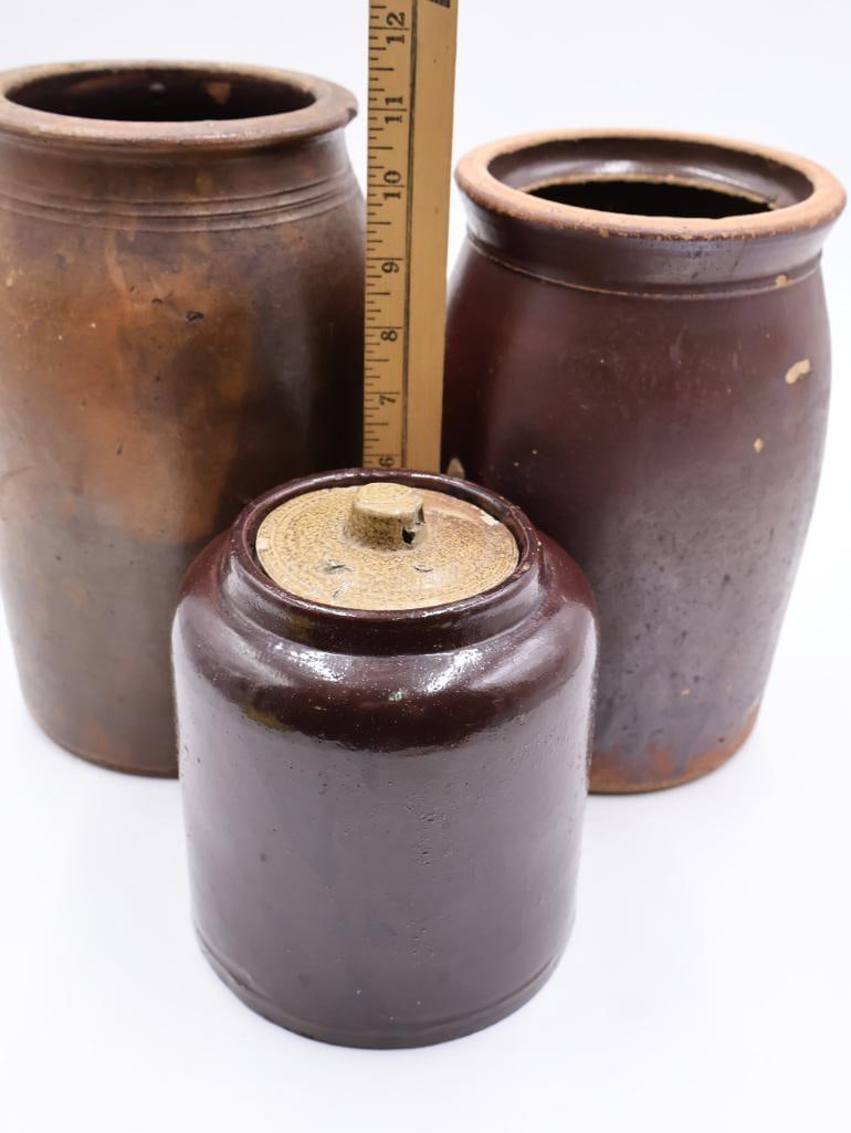 Antique Primitive Alberene Albany Slip Glaze Stoneware Crock Lot - 2