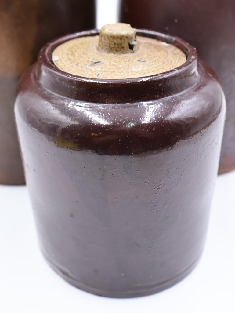 Antique Primitive Alberene Albany Slip Glaze Stoneware Crock Lot - 4