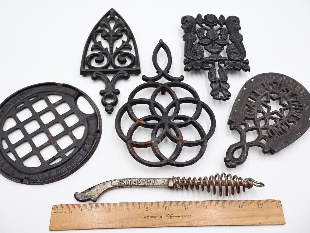 Antique Cast Iron Trivet and Stove Lifter Lot - 2