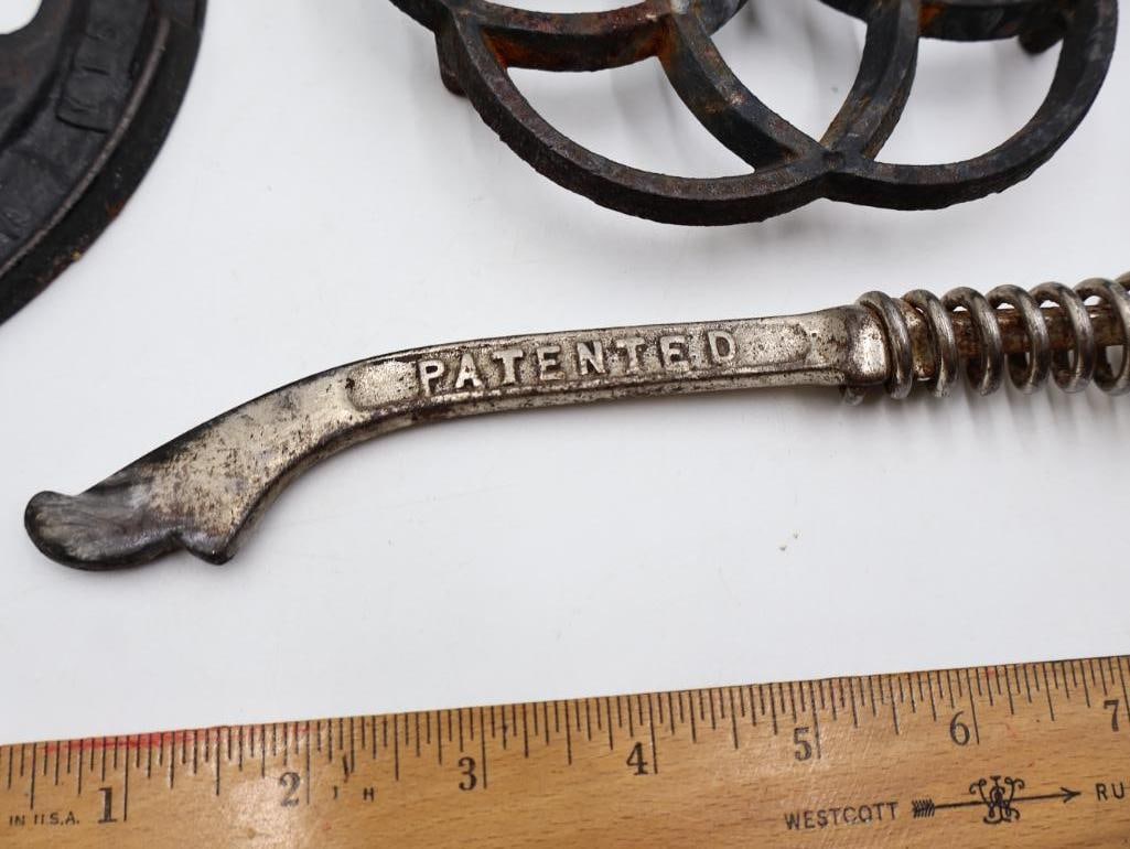 Antique Cast Iron Trivet and Stove Lifter Lot - 3
