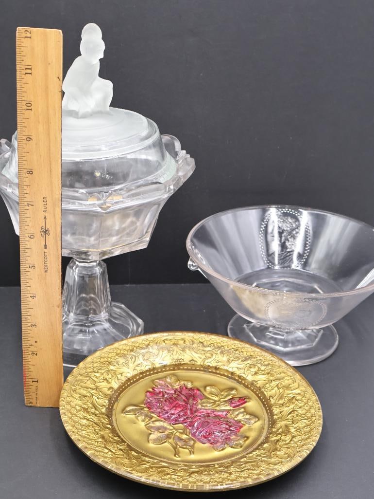 Antique Victorian Goofus Rose Plate and More - 2