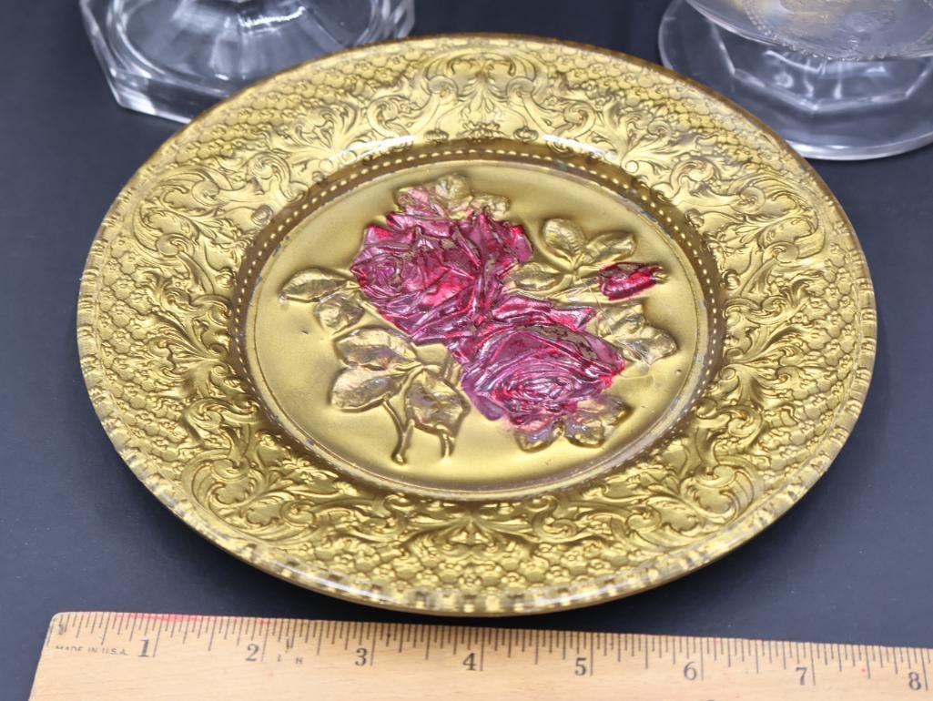 Antique Victorian Goofus Rose Plate and More - 3