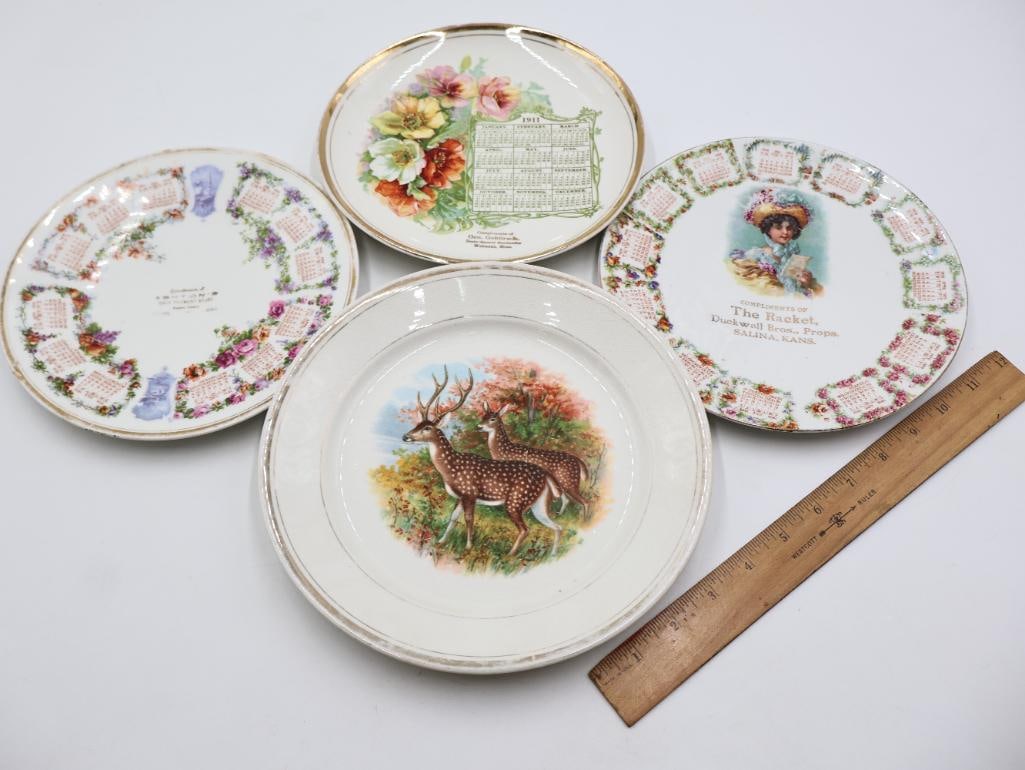 Three Antique Calendar Advertisement Plates and Deer Plate - 2
