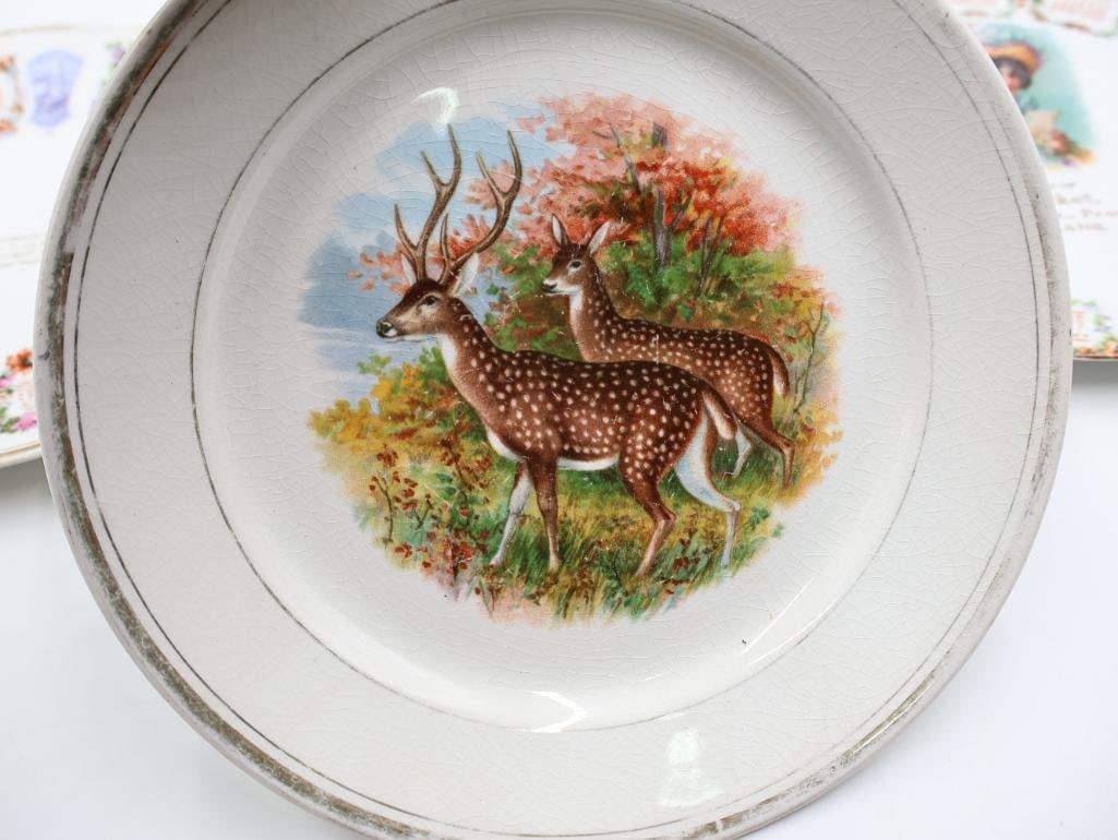 Three Antique Calendar Advertisement Plates and Deer Plate - 3