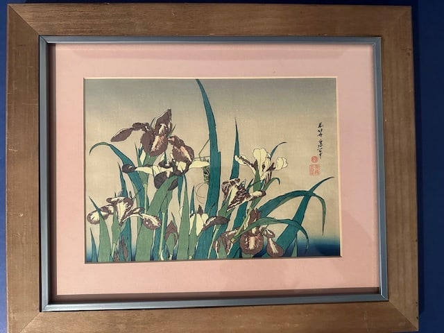 Hokusai (1760 - 1849) Japanese Woodblock Irises and Grasshopper (1 of 6)