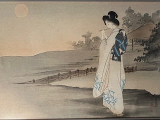 Ikeda Shoen (Japanese, 1884-1917), "Beauty Playing Flute in Moonlight" (1 of 5)