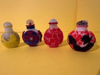 Chinese snuff bottle antique Statue Bottles: Chinese Snuff Bottles Peking Glass Lot Of 4