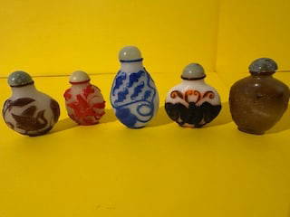 Chinese snuff bottle antique Statue Bottles: Chinese Snuff Bottles Peking Glass Lot Of 5