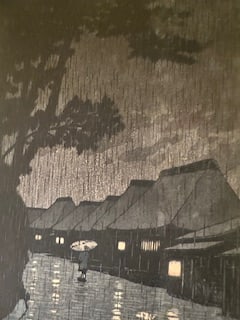 HASUI KAWASE, Rain in Maekawa, 1932: Soshun from the series Selection of Views of the Tokaido, Ukiyo-e, Woodblock, Size: W: 10.5” , H: 15” inch