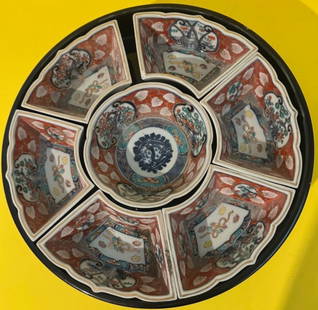 Antique Japanese Hand Painted Imari Porcelain Large Charger: Size: With round running table, 13” Diagrams, H : 5” inches with round table