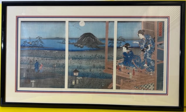 Utagawa Hiroshige (1797-1858) & Utagawa Kunisada (1786-1865)Â Japanese, Woodblock Triptych (1 of 9)