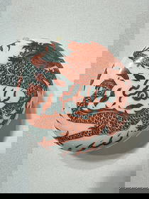 Antique Chinese Qianlong Iron Red Glaze Porcelain Dragon Cloud Seal Ink Pad Case: Size: 3 1/2” inch Diameter and 1 1/2” inch tall