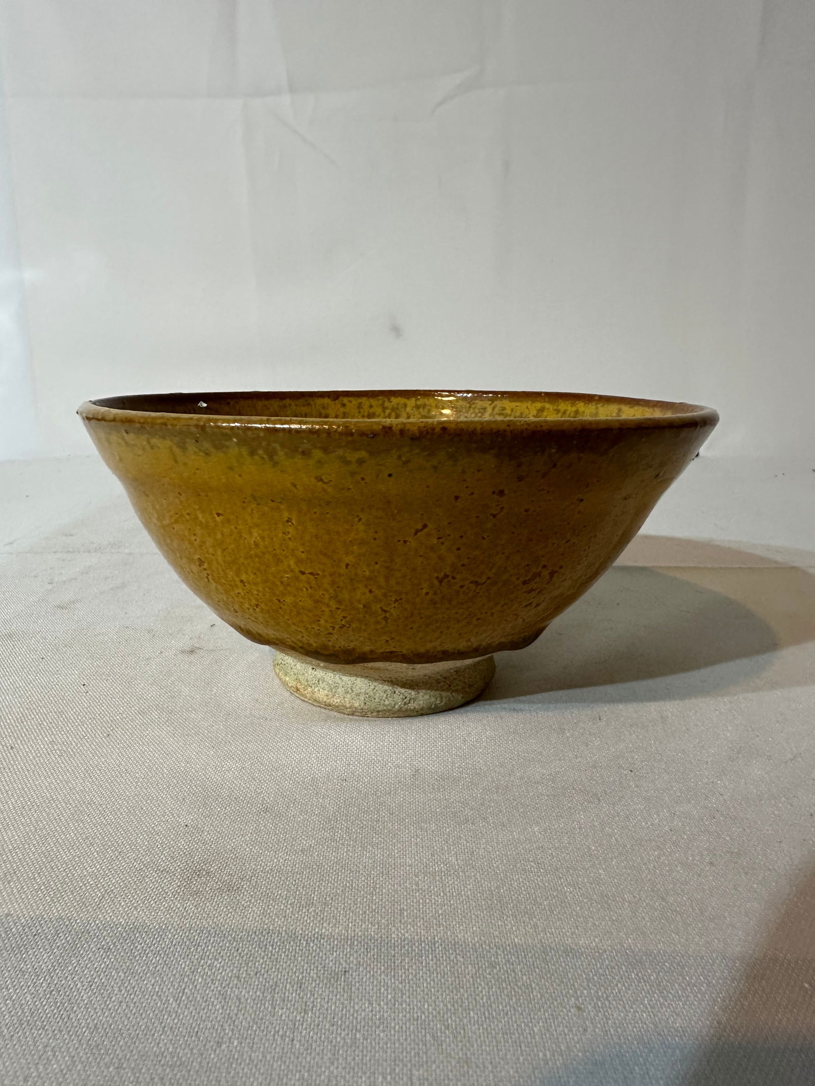 Chinese Song Style Jun Type Bowl, Caramel Glaze with Celadon Splashes: Size: 5 3/4” inch Diameter, 3” inch tall