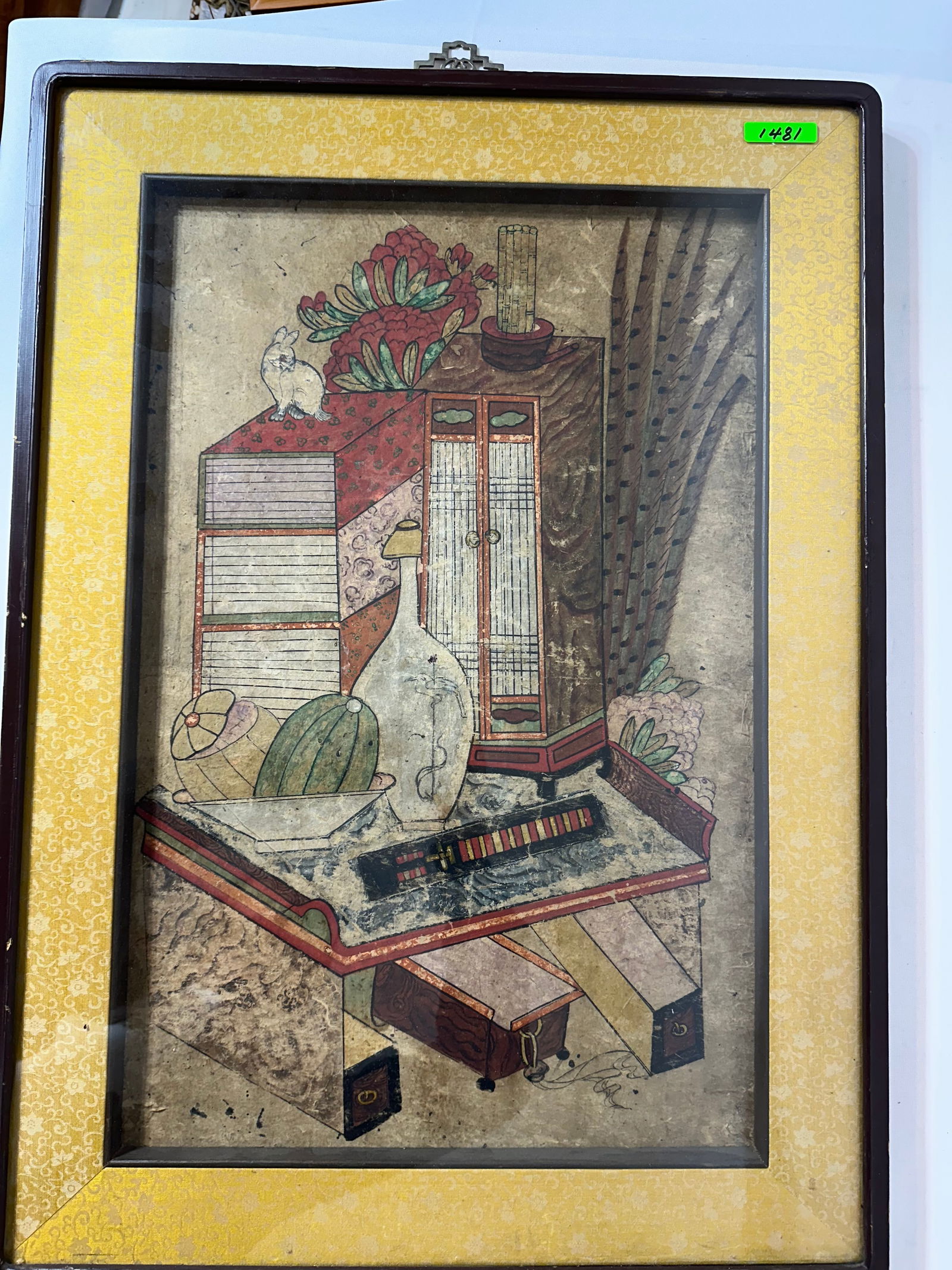 Korean Chaekgeori 'library Scroll' Watercolor, Yi Dynasty, Late 19th Century: Size: w 20 1/4” inch, H: 28” inch