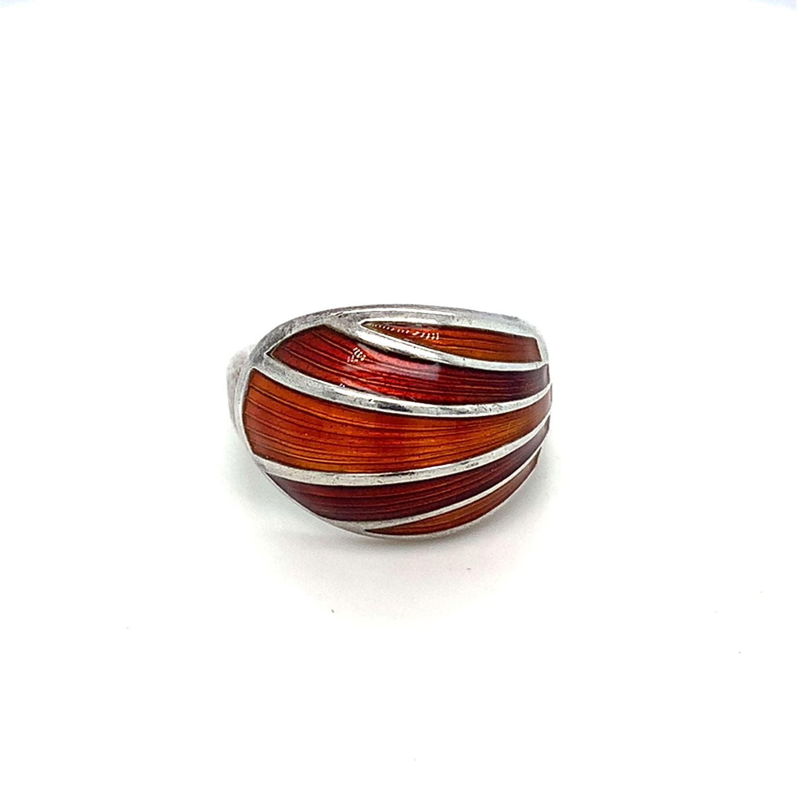 David Andersen Sterling Silver Red and Orange Guilloche Enamel Sterling Silver Vintage Dome Ring (1 of 5)