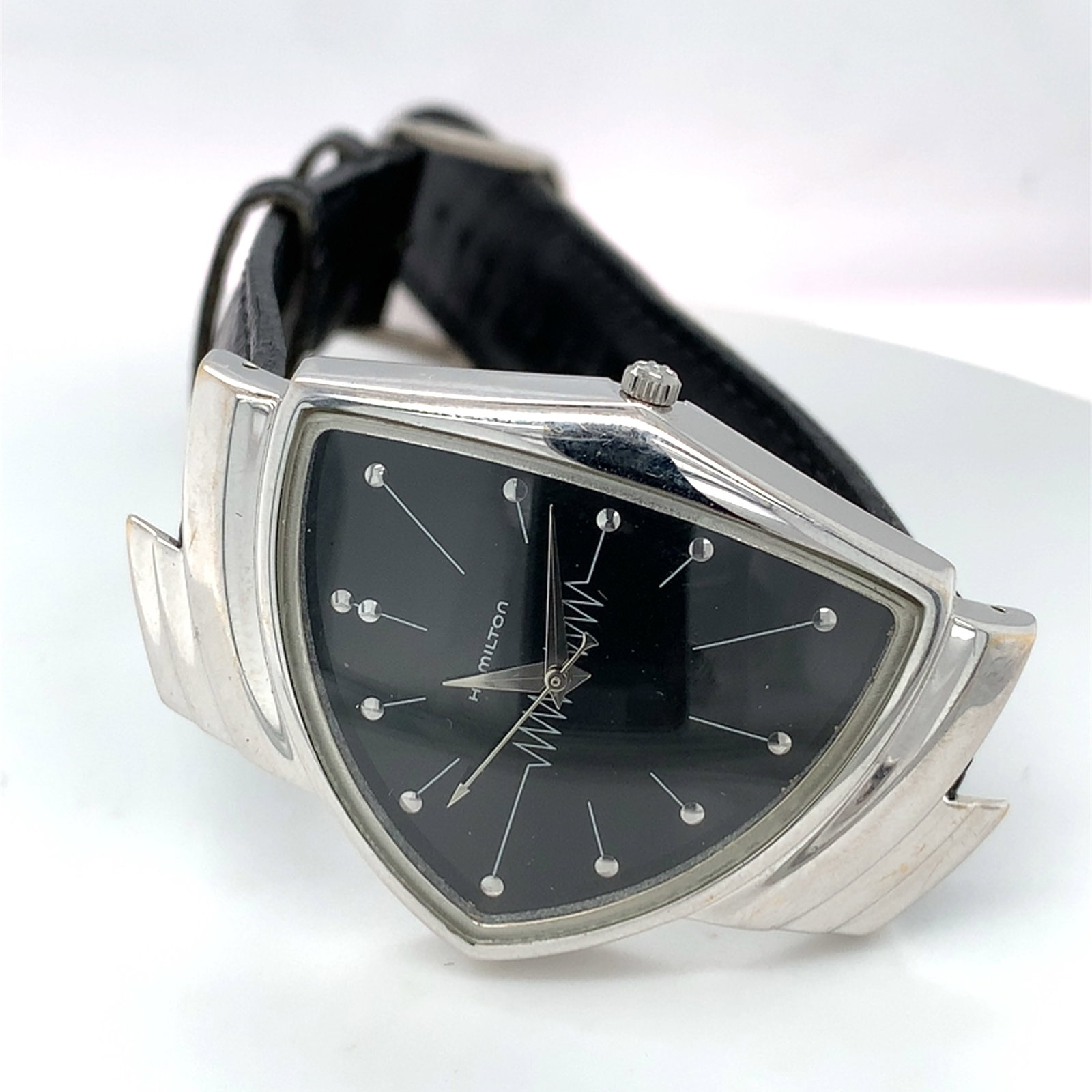 Hamilton Ventura Silver Tone Black Dial Quartz Re-Issue Watch Box Paper COA (1 of 10)