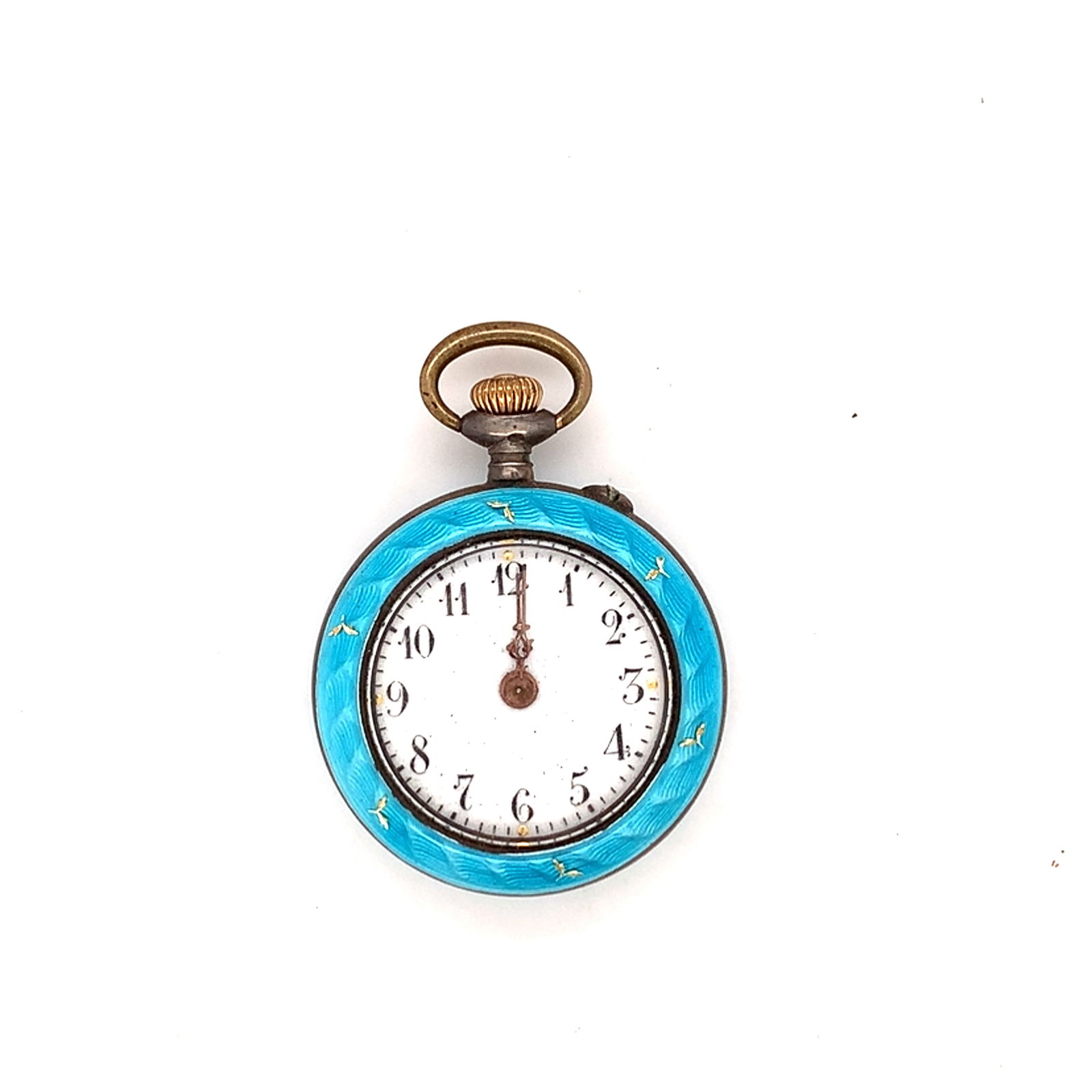 Vintage Guilloche Blue Enamel 800 Silver Swiss Pocket Watch With Gold Floral Embellishments (1 of 4)