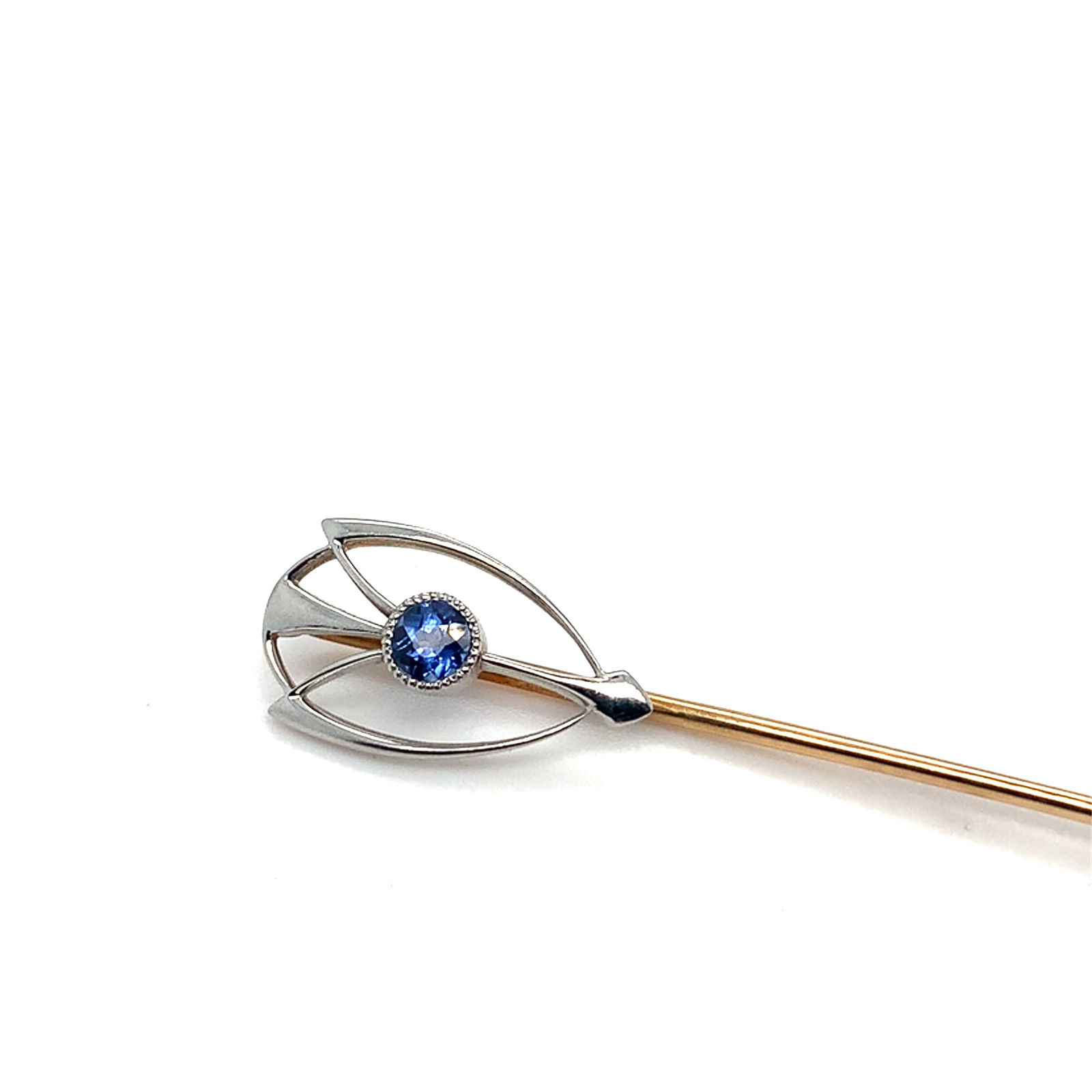 Estate Art Deco 14k Gold Blue Sapphire Shield Style Stick Pin (1 of 4)