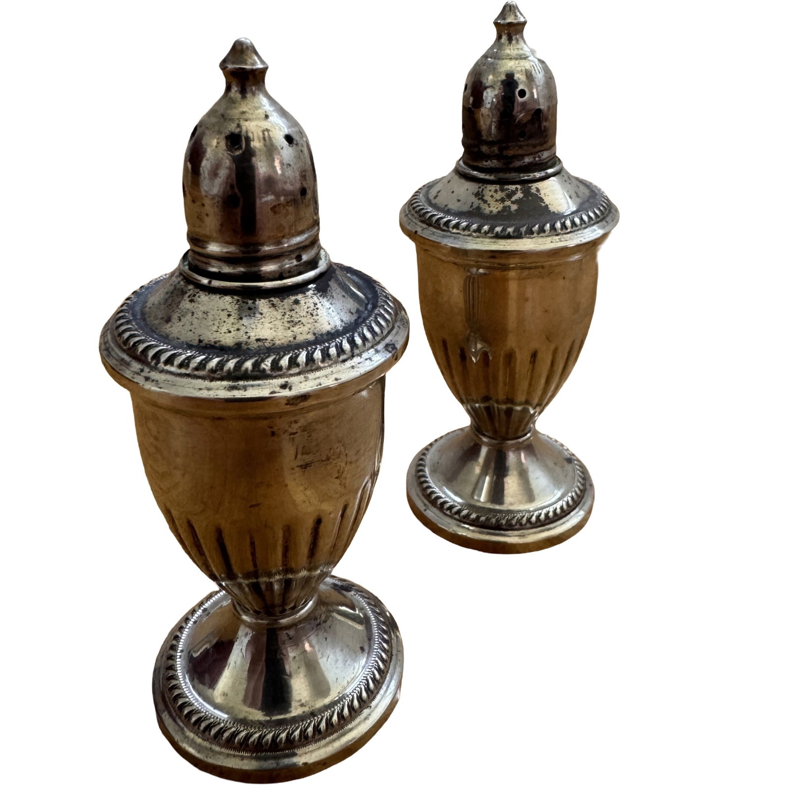 Pair of Sterling Silver Weighted Salt & Pepper Shakers, 4.5 in, 297.9g (1 of 2)