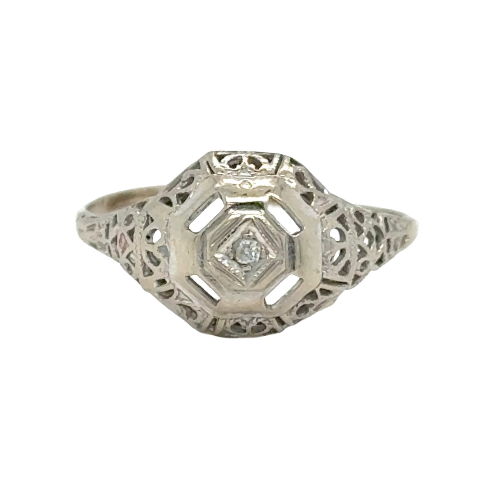 Estate 14k Filigree Gold Diamond Ring (1 of 4)