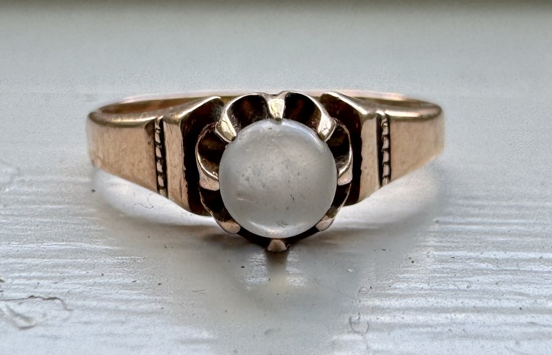 Art Nouveau 10K Gold Moonstone Ball Ring (1 of 4)