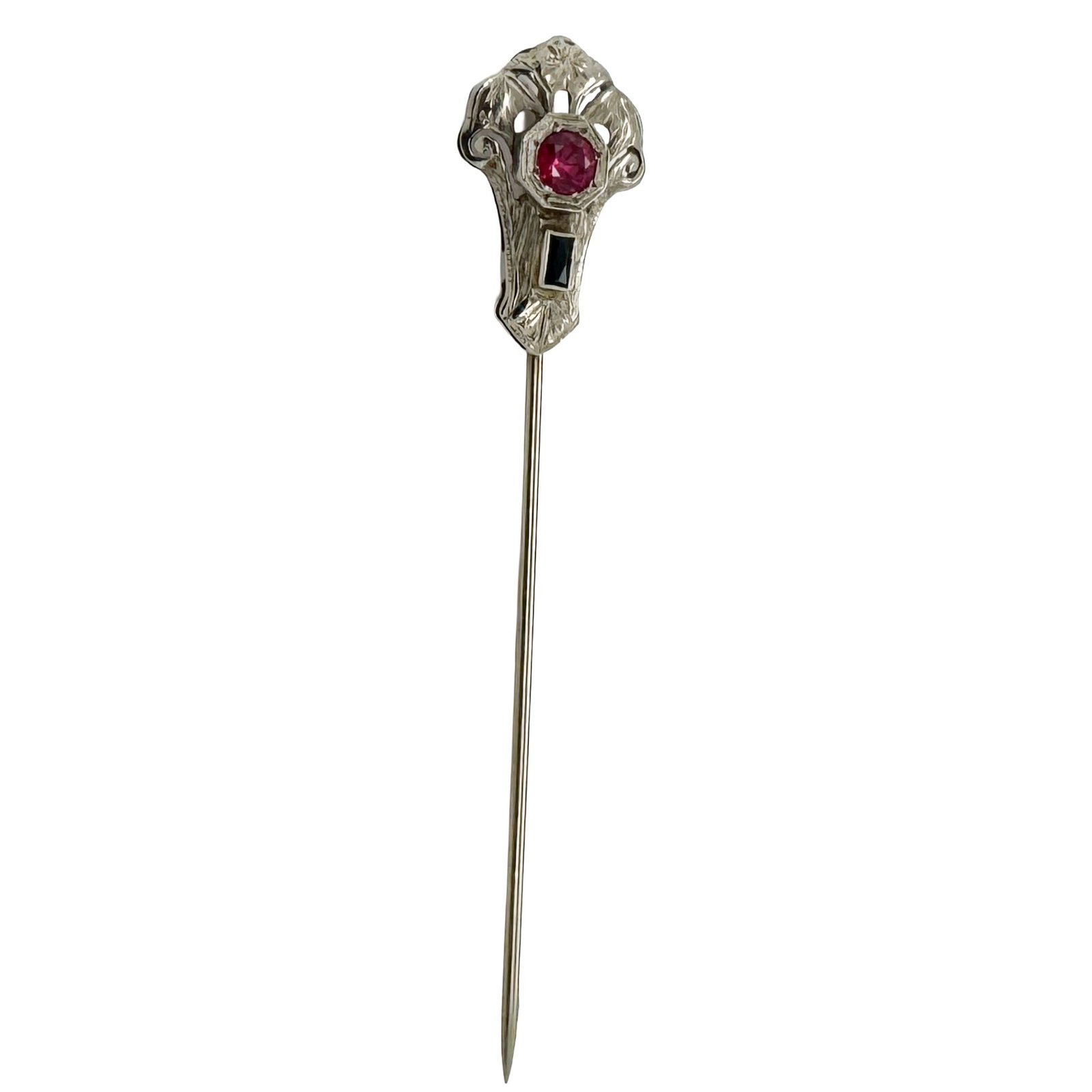 Art Nouveau 14K Gold Stick Pin with Synthetic Ruby and Sapphire (1 of 2)