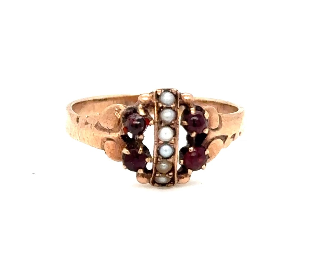Victorian 10k Gold Seed Pearl and Garnet Ring (1 of 3)