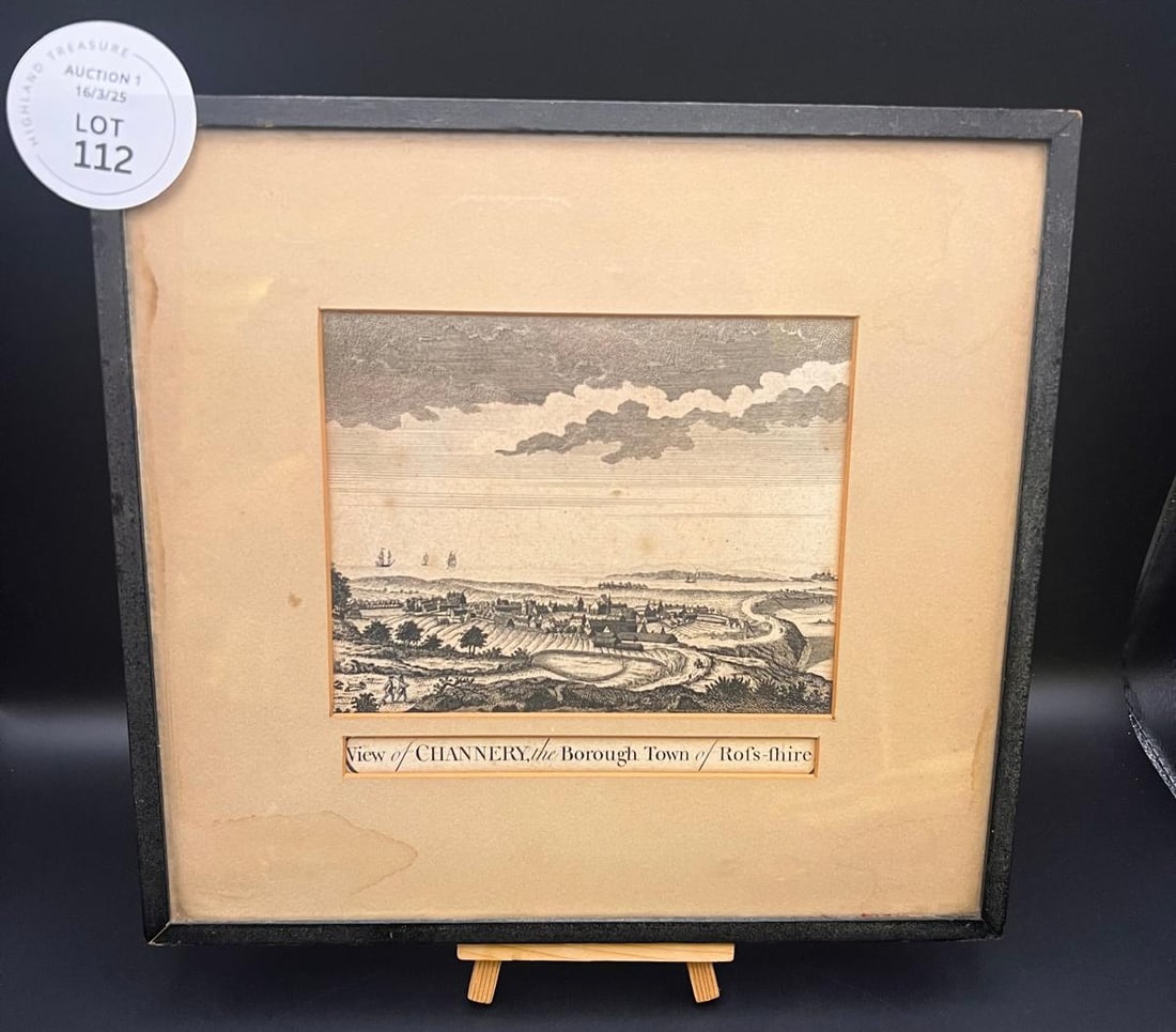 Charming 19th C Etching of Fortrose: Measures 11" wide and 10" tall - cracking etching over Fortrose to Chanonry Point. Can you see the Dolphins?!