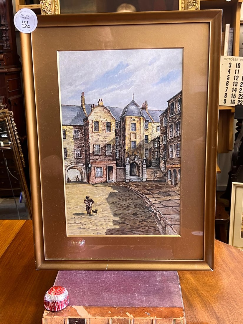 Original Watercolour of Edinburgh scene: Believed to be by J Cameron in 1930 - a cracking wee scene.