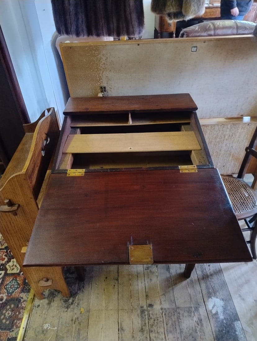 Fully Restored Mahogany Artists Desk: This isn't what it seems. Imagine a rainy day, in your wee croft, looking out towards the loch that you can't see because of the swathes of mist in the air; so you decide to sit down and write the boo