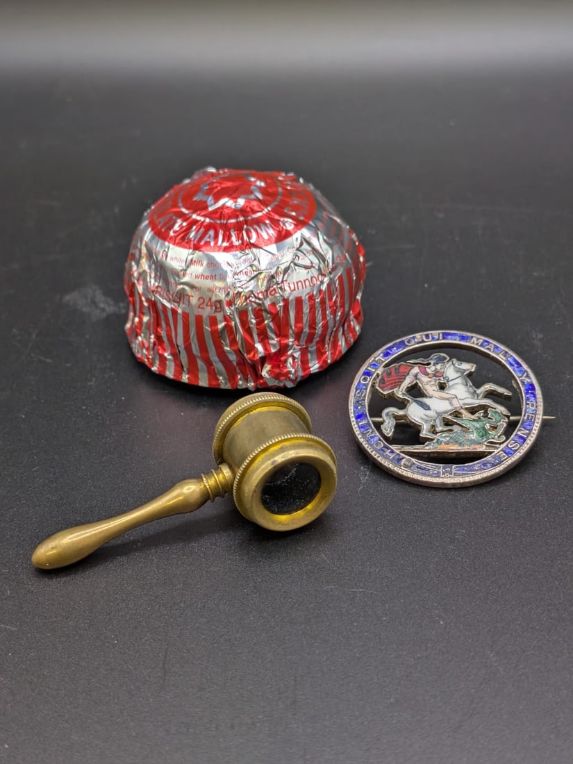 Gavel Loop & Enamelled Coin brooch (1 of 5)