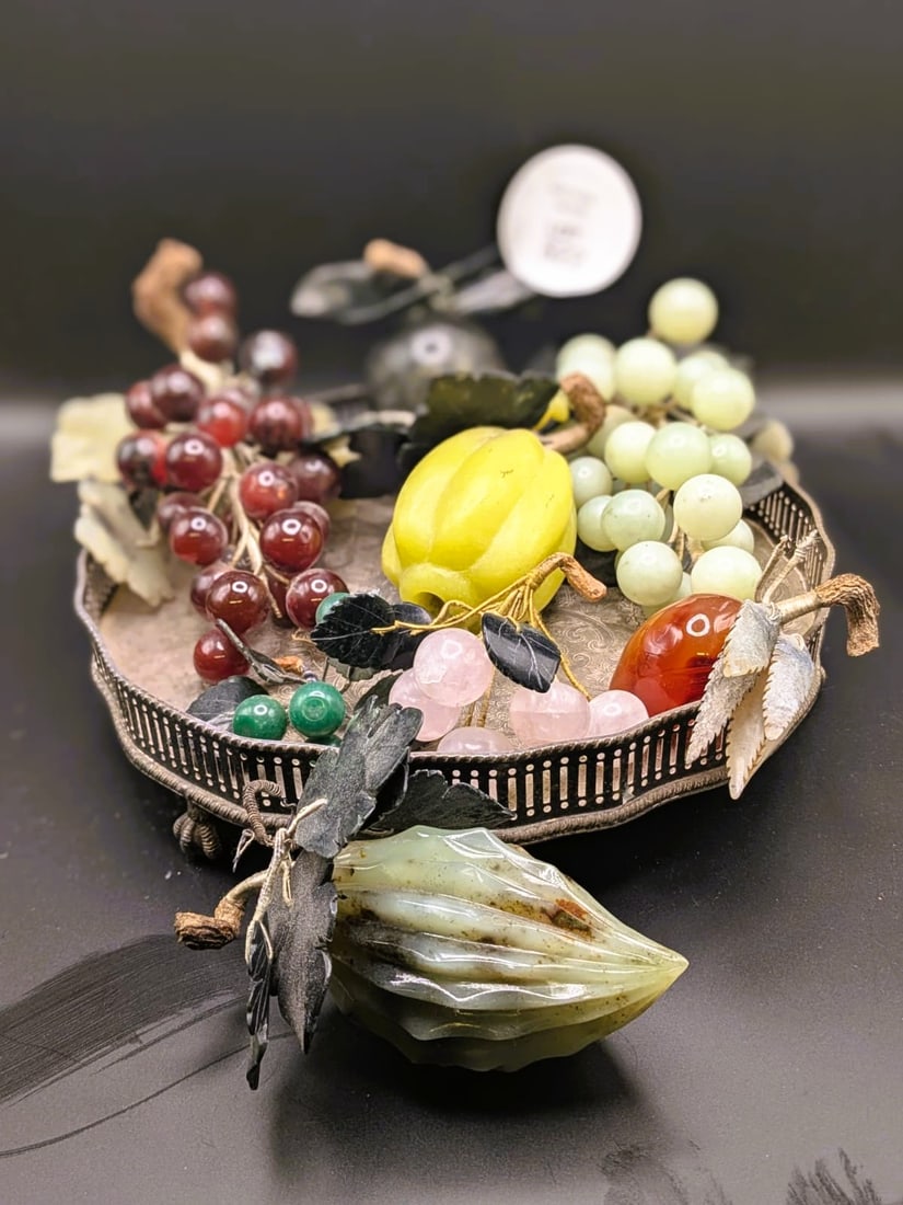Eight Jade Fruits with Silver Metal Tray (1 of 6)