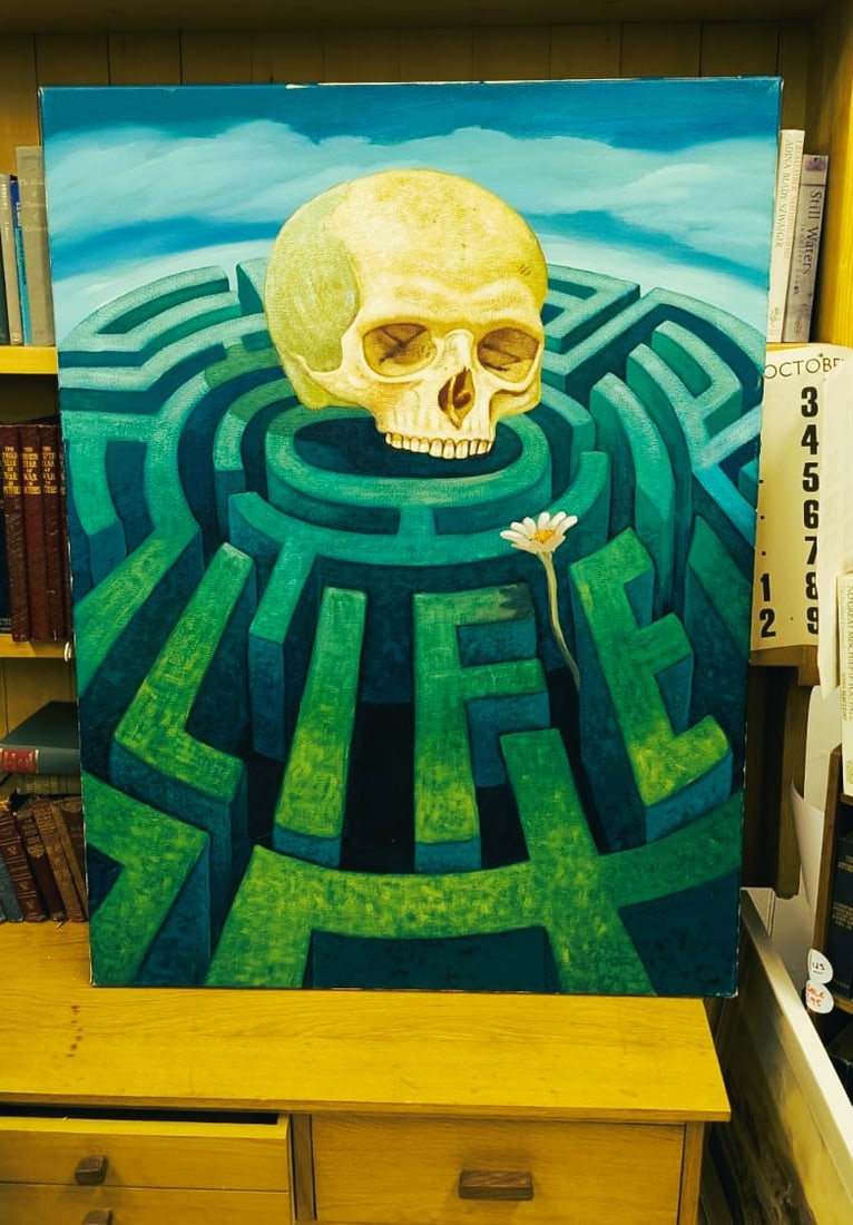 Meaning of Life - Original Oil by Michael Forbes: Life is a confusing maze and then you're dead...but there is always a glimmer of hope, beauty & joy.