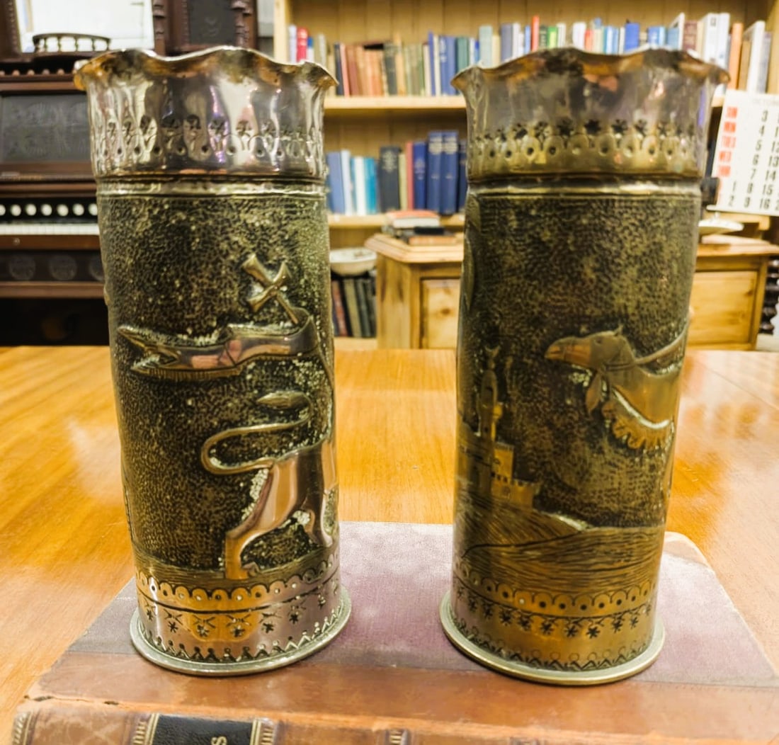 Pair of Trenchart Vases: Each measures 7" tall and depicts an Arabian scene. Immaculate works of art...