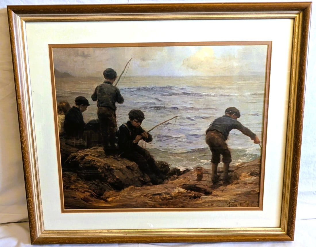 Framed Painting (print) of Boys Fishing (1 of 2)