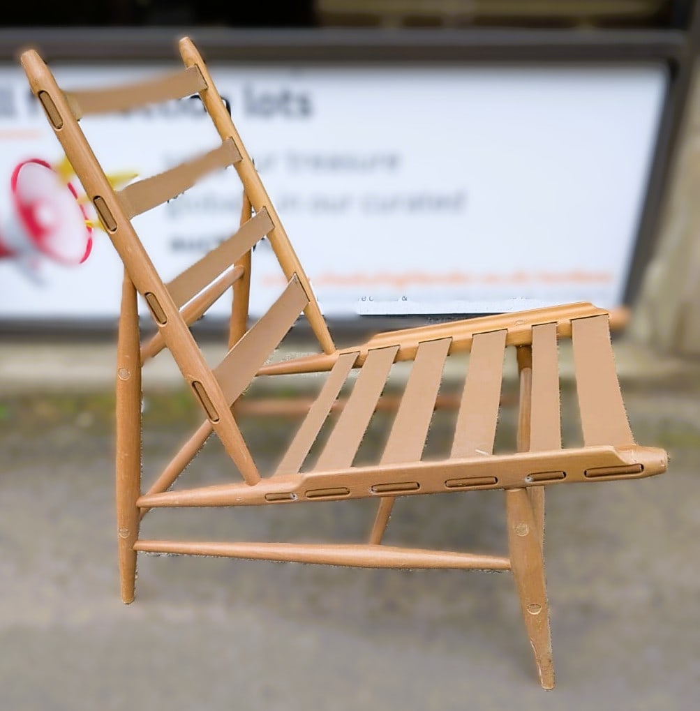Rare Vintage Ercol 427 Easy Chair Frame: Original Frame and cushion covers - we have three available in the auction; each is a separate lot. 2 are in great condition, the third could do with one webbing repaired/tightened.