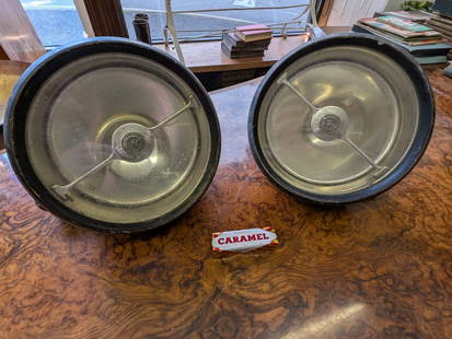 Pair of Lucas Headlamos: Antique classic car 1930s Lucas King of the road Bi-flex long range headlamps