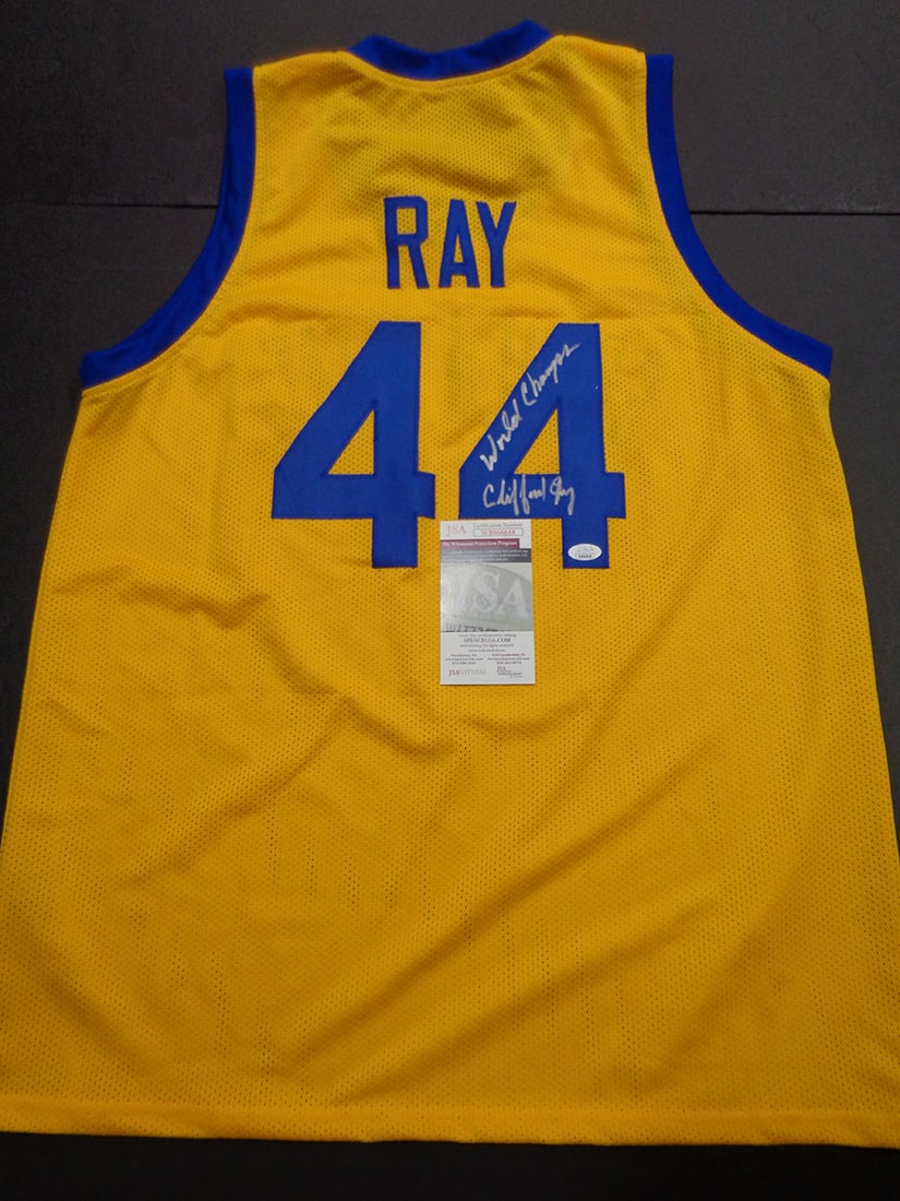 Clifford Ray Golden State Warriors Autographed & Insc Custom Basketball Jersey coa: Clifford Ray Golden State Warriors Autographed & Inscribed "World Champs" Custom Basketball Jersey JSA W coa - Autograph Location & coa # may vary JERSEY SIZE EXTRA LARGE - CUSTOM JERSEY MEANS NO LOGO