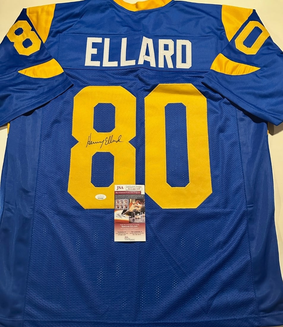 Henry Ellard Los Angeles Rams Autographed Custom Football Jersey coa: Henry Ellard Los Angeles Rams Autographed Custom Football Jersey JSA Witnessed coa - JERSEY SIZE EXTRA LARGE - CUSTOM JERSEY MEANS NO LOGOS, NO TEAM NAMES, & NO BRAND NAMES