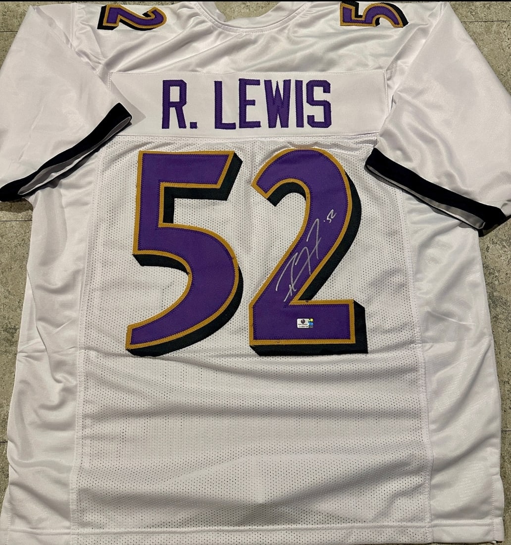 Ray Lewis Baltimore Ravens Autographed Custom Football Jersey coa (1 of 3)