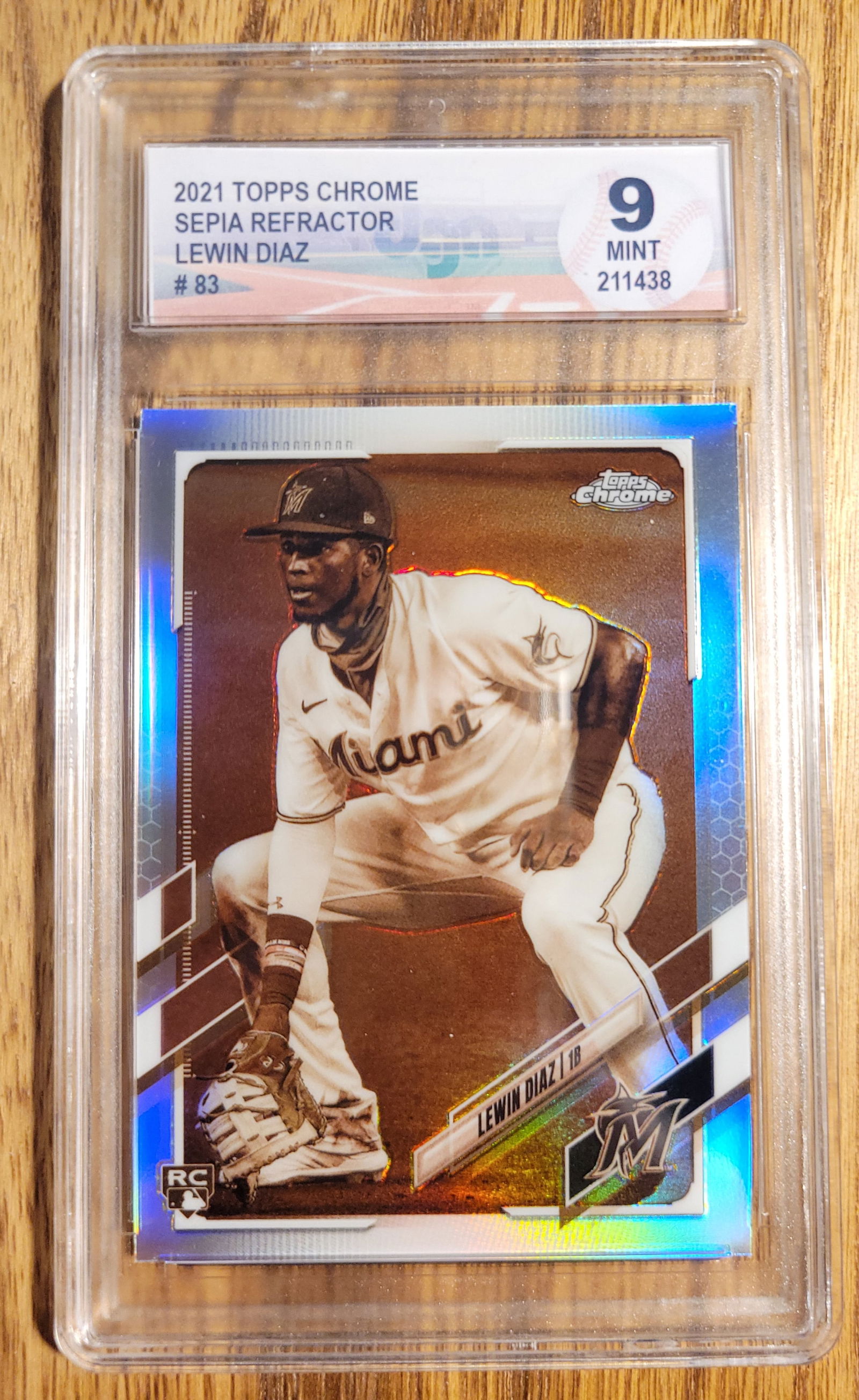 Lewin Diaz Marlins 2021 Topps Chrome #83 Sepia Refractor Graded Mint 9 (1 of 2)