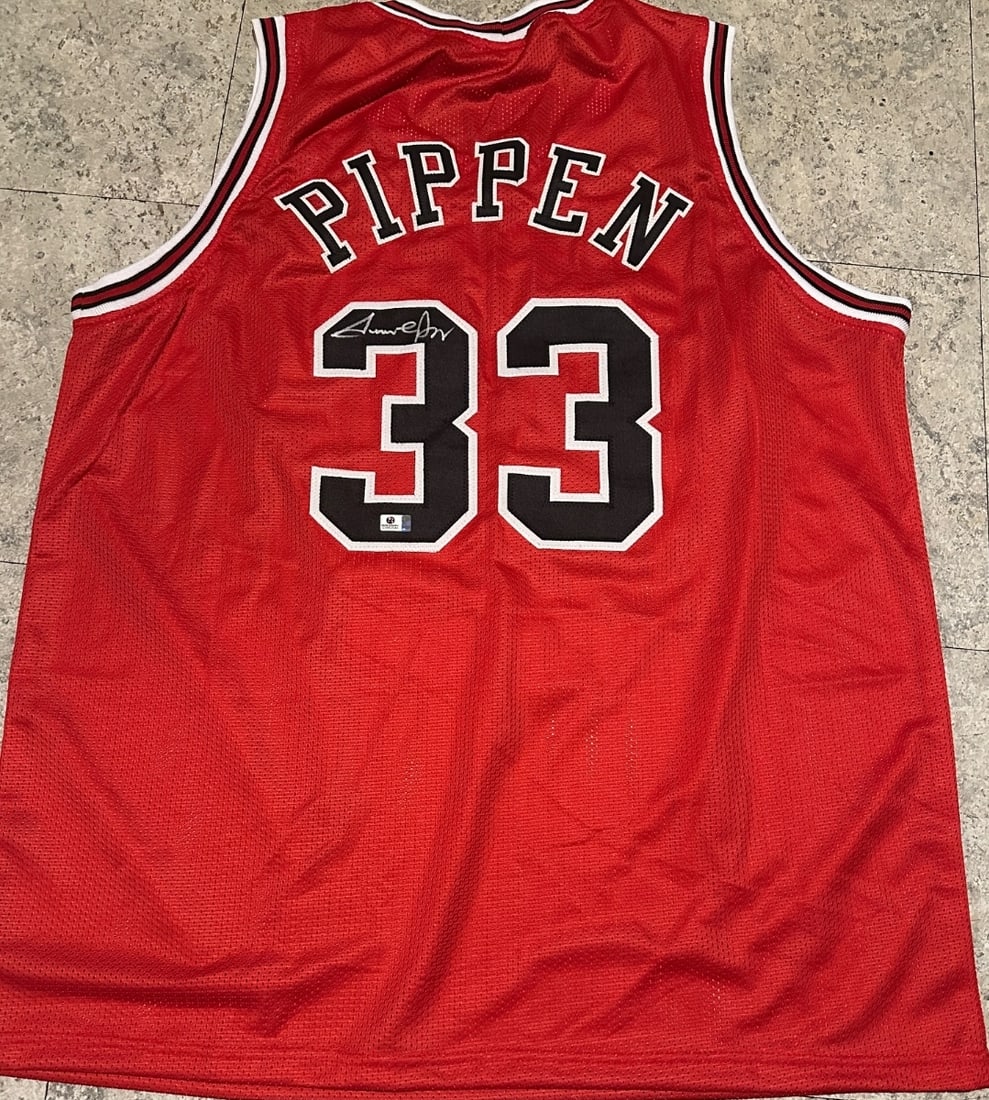 Scottie Pippen Chicago Bulls Autographed Custom Basketball Jersey coa: Scottie Pippen Chicago Bulls Autographed Custom Basketball Jersey GA coa - Autograph Location & coa # may vary JERSEY SIZE EXTRA LARGE - CUSTOM JERSEY MEANS NO LOGOS, NO TEAM NAMES, & NO BRAND NAMES