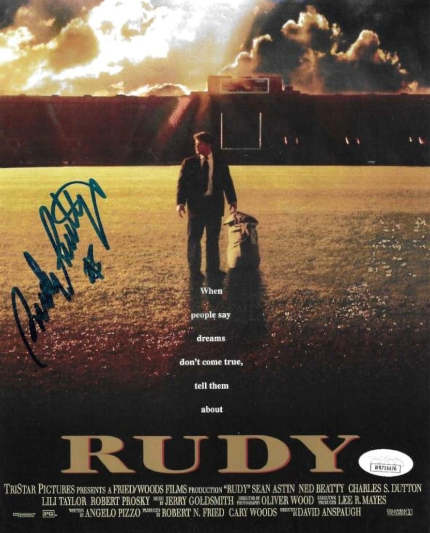 Rudy Ruettiger Notre Dame Fighting Irish Autographed 8x10 Photo coa: Rudy Ruettiger Notre Dame Fighting Irish Autographed 8x10 Movie Poster Photo JSA Witnessed coa - Autograph Location & coa # may vary